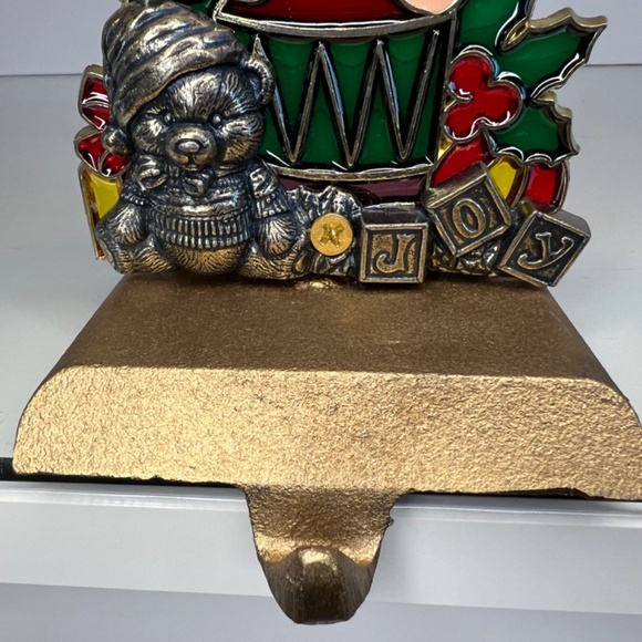 Vintage Stained Glass Christmas Stocking Hook Hanger Nutcracker Drummer Heavy - Picture 4 of 8